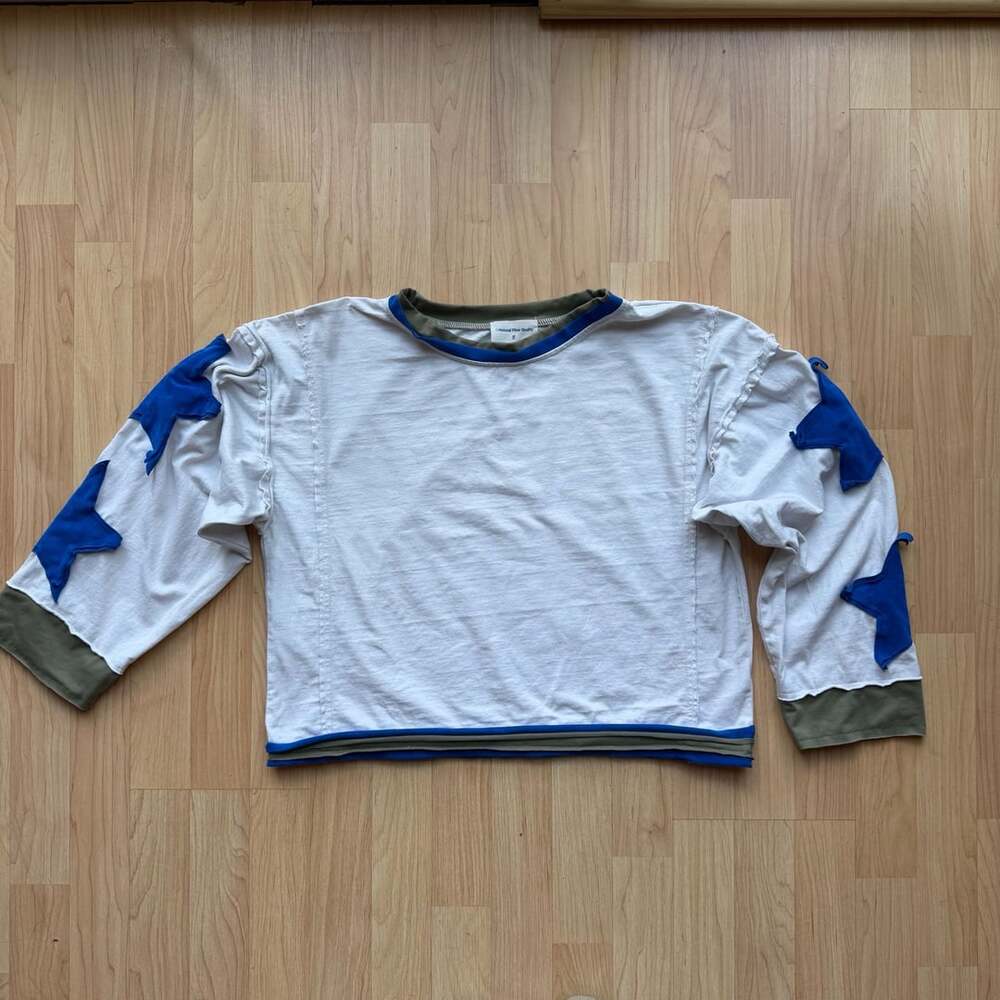 Natural Fiber Quality Star Patch Shirt White Blue Small